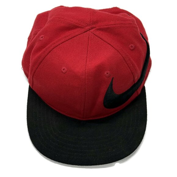 Nike Snapback Hat Cap Big Swoosh Logo Red‎ Black Youth 4-7 Boys Adjustable - Picture 4 of 12